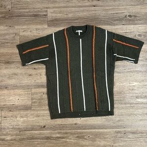 Zara Green Striped short Sleeve Sweater Size L